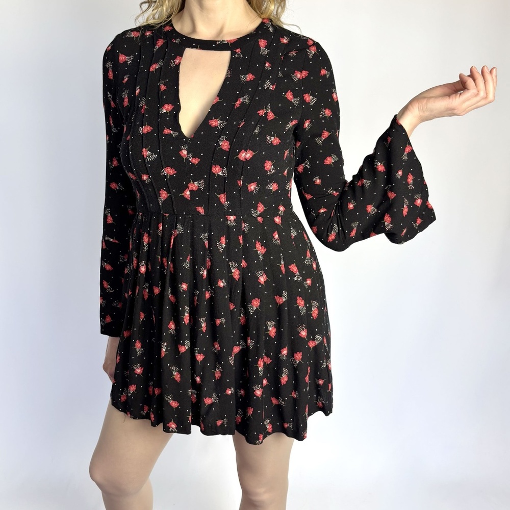 Free People Black Red Floral Mini Dress – Size 8